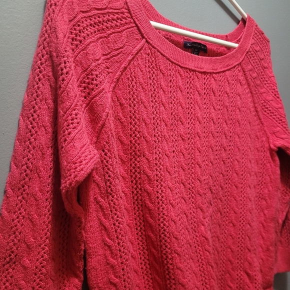 American Eagle Red Cropped Raglan Sleeve Knit Top S - Picture 2 of 6